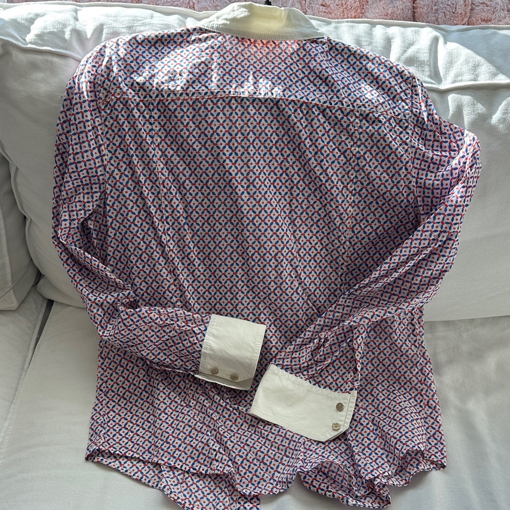 Tory Burch Purple and White Geometric Button-Up Blouse - Picture 2 of 3